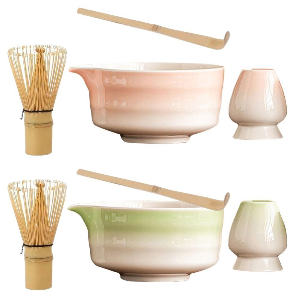 4PCS Food Grade Japanese Matcha Tea Set Bamboo Ceramic Japanese Chasen Matcha Whisk Stirring