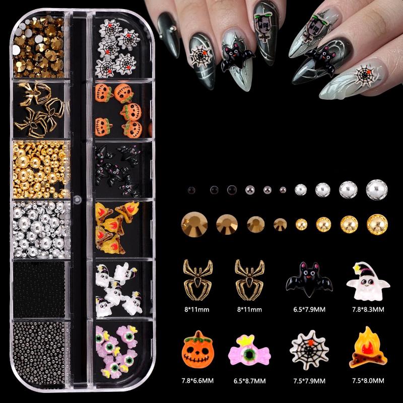 12 Сетки Серия Хэллоуин Ювелирные Изделия для Нейл-Арта Мультяшный Призрак Тыква Паук Летучая Мышь Подвески для Ногтей DIY Аксессуары для Украшения Нейл-Арта