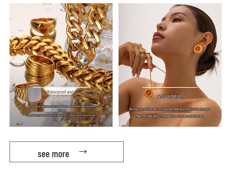 18k Gold-Plated Stainless Steel Diamond Inlaid Round Disc Earrings