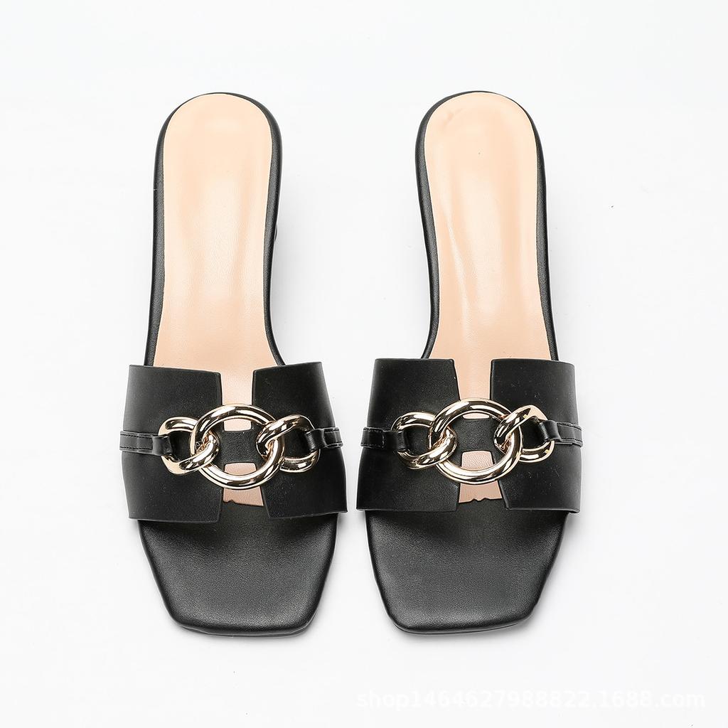 Летняя новая модная обувь с квадратным носком на одной педали, модные универсальные уличные шлепанцы с открытым носком на высоком каблуке