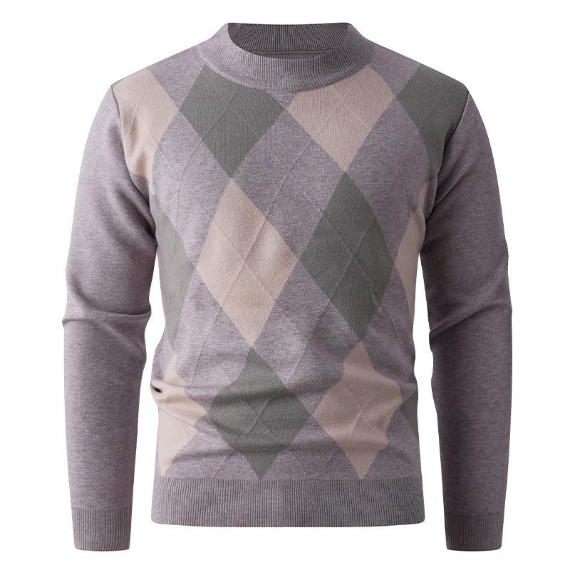 Men S Diamond Pattern Crew Neck Pullover Knit Sweater