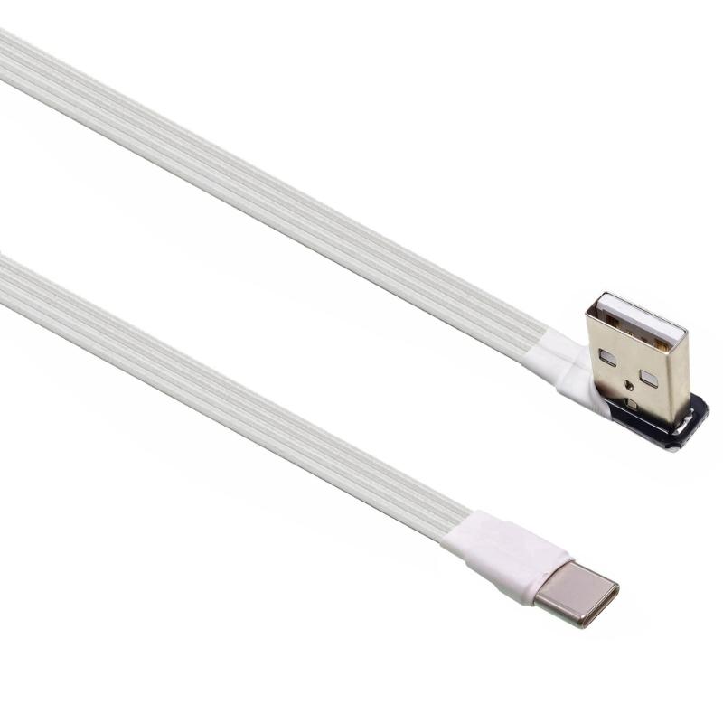 Плоский USB A на Type C кабель с угловым разъемом 90 градусов, USB 2.0 удлинитель для телефонов, планшетов, камер и других устройств