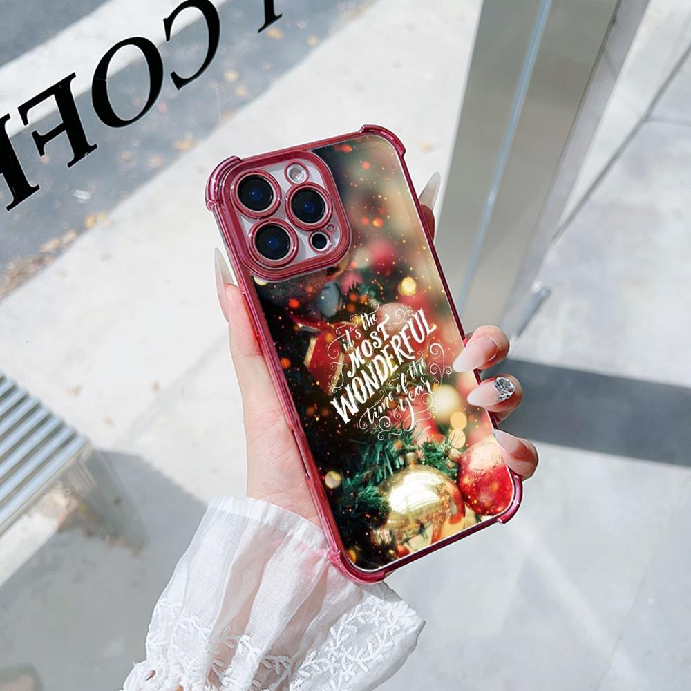 Чехлы для телефонов Ae115 Merry Christmas Happy New Year из гальванизированного ТПУ для iPhone 16 15 13 11 Pro Max 14 Plus Infinix Smart 8 с четырьмя углами защиты