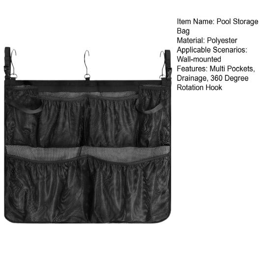 Poolside Storage Bag Multi Pockets Hollow Out Drainage 360 Degree Rotation Hook Large Capacity Swimming Pool Pole Toys Goggles Phone Mesh Bag