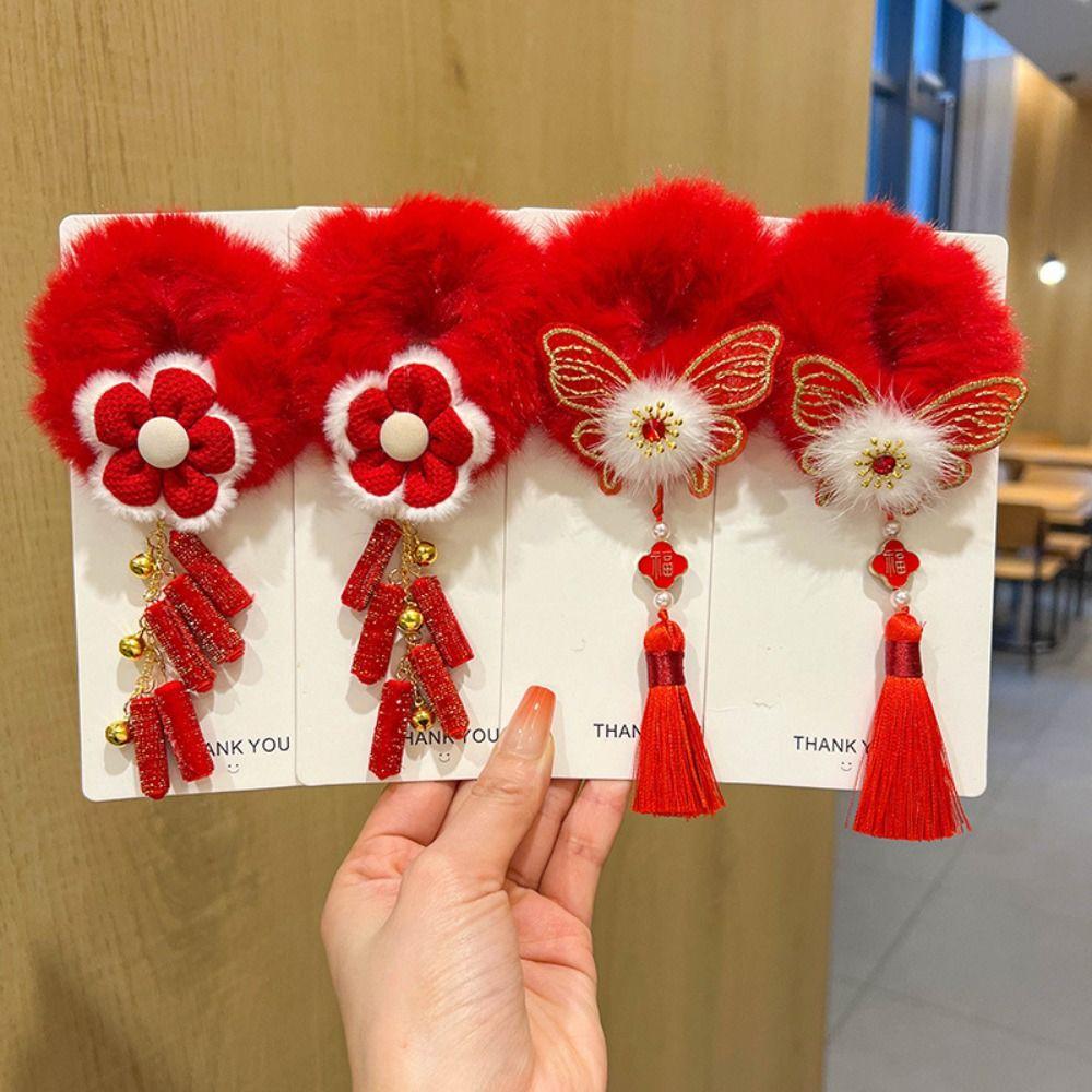 Tang Suit Children's New Year Headwear Hanfu Headwear Red Bow Hair Ring New Year Hair Rope  Kids