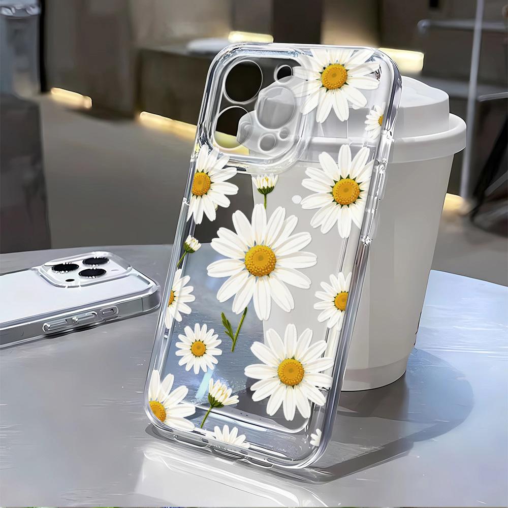 Прозрачный чехол для телефона с принтом «Белая ромашка» для Samsung A56 5G A36 S26 S25 Ultra S24 FE S23 S22 A55 A54 A35 A17 A16 A15 A26