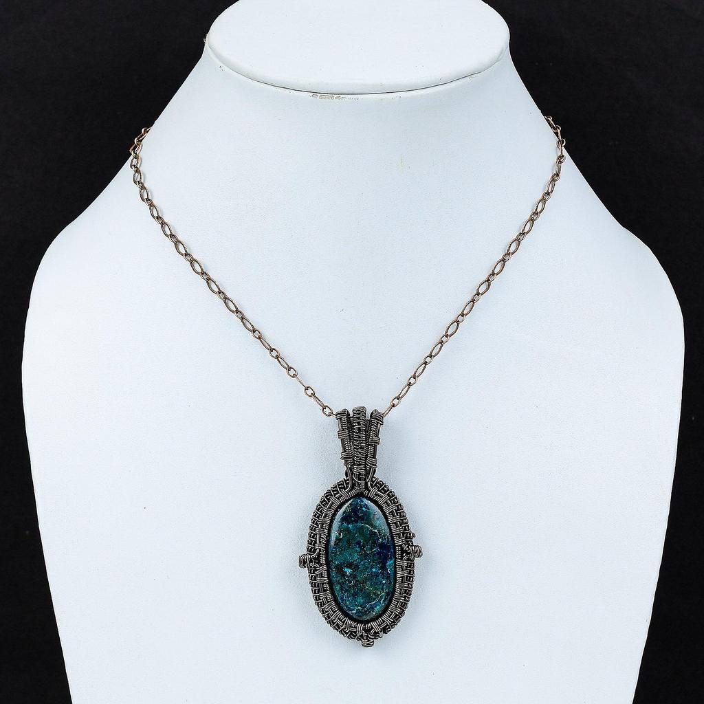 Африканский кулон из хризоколлы, медная проволока, кулон, медные украшения ручной работы, изысканный кулон, подарок на годовщину, ювелирные изделия из хризоколлы