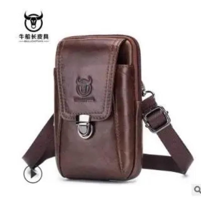 BULLCAPTAIN Genuine Leather Waist Pack Fanny Pack Belt Bag Phone Pouch Bags Travel Waist Pack Male Small Waist Bag Leather Pouch
