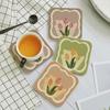 3PCS Non-slip Tulip Coaster Morandi Color Coffee Cup Pads Dining Table Mat  Jewelry Photography