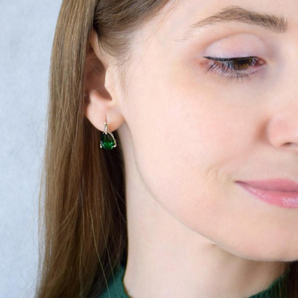 12*8 Mm Sky Blue Topaz Green Emerald 925 Silver Hypoallergenic Water Drop Earrings