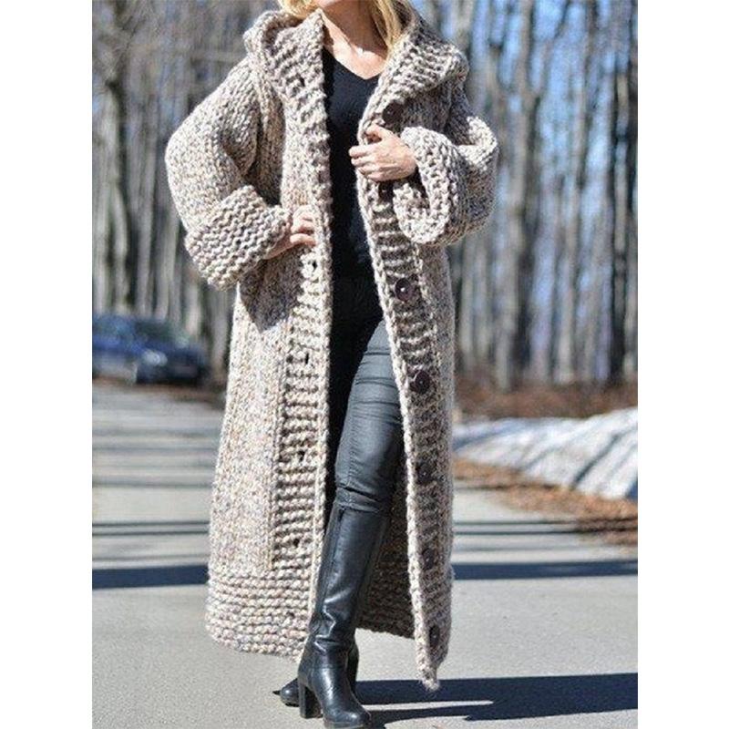 Women Knit Long Sleeve Warm Hooded Thick Cardigan Coat Winter Fashion Plus Size Knitted Sweater Ladies Long Coat Cloak Outwear