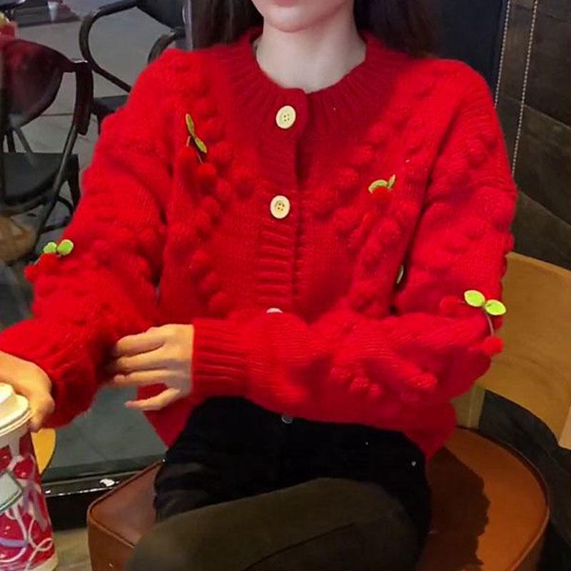 Женский вязаный кардиган Design Sense ниши вишневого цвета, высококачественный и уникальный мягкий клеевой свитер, женский весенне-осенний кардиган