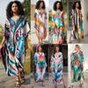 European-American Cotton Print Loose Plus Size Long Dress Beach Cover-Up Robe Style