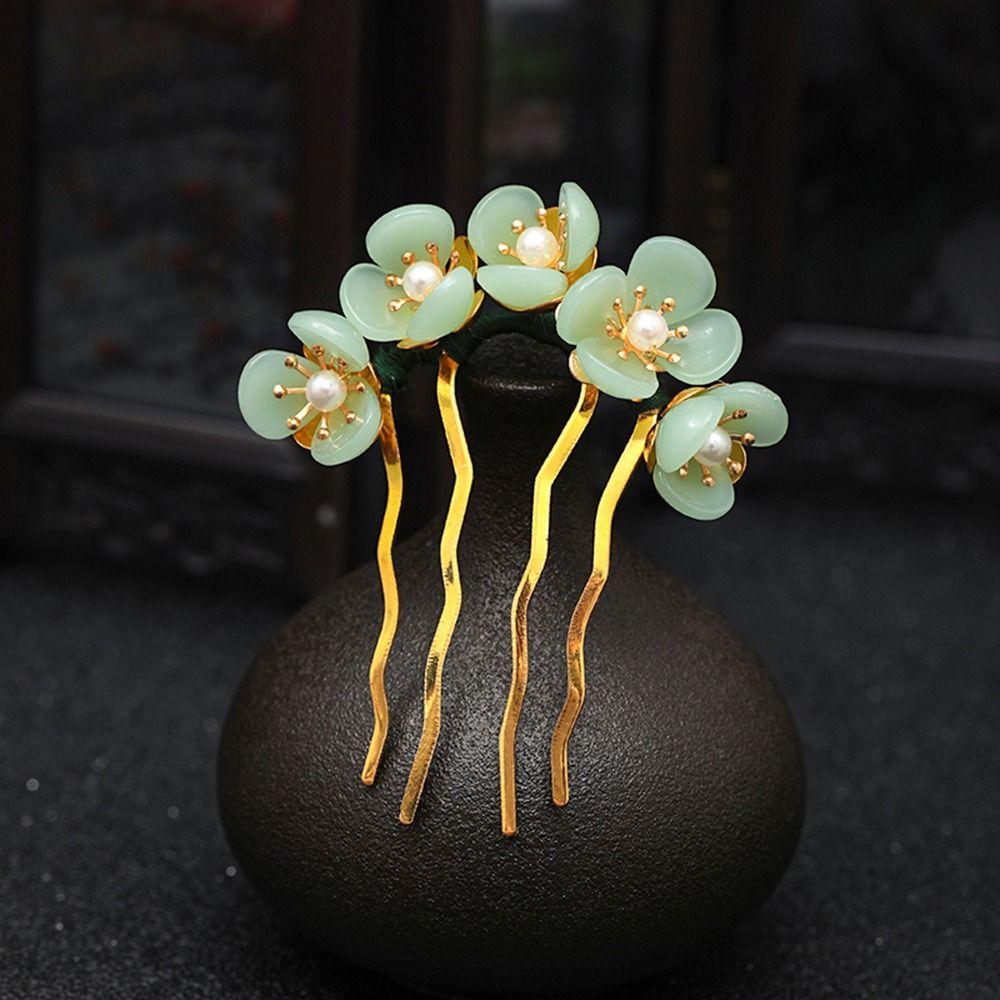 Hanfu Pearl Cheongsam Disk Hair Flowers Hair Stick U Shaped Hairpin Hair Fork Hair Accessories