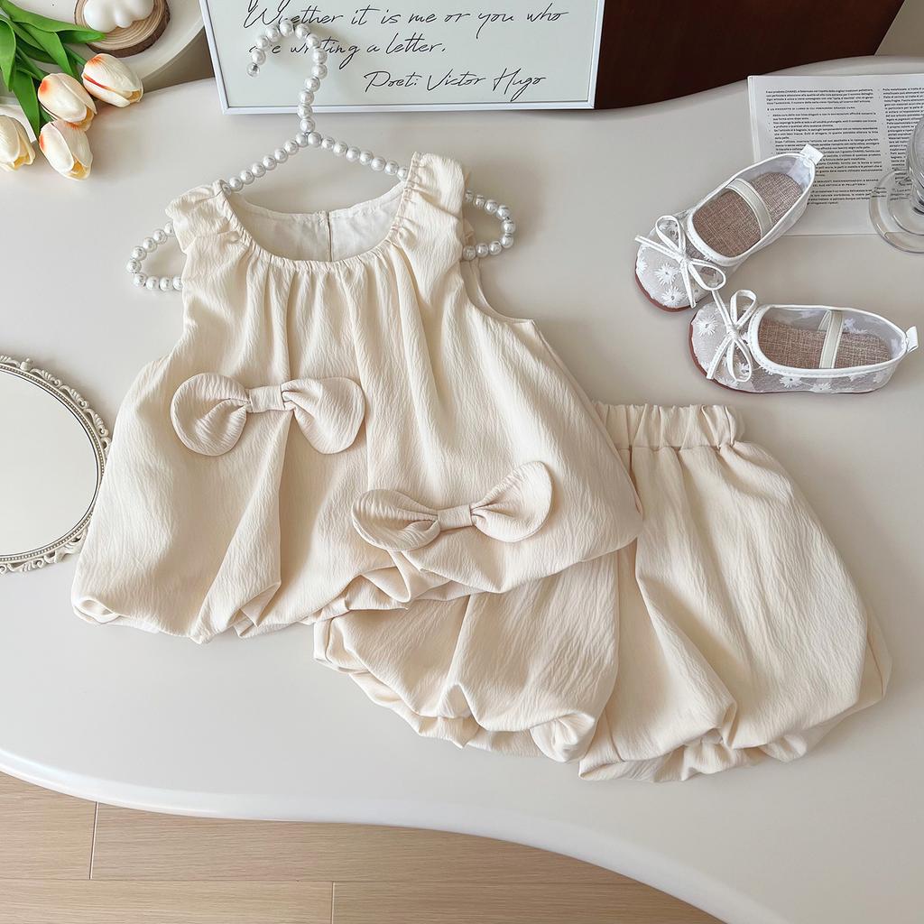 Летний комплект для девочек Корейский бант Безрукавка+шорты