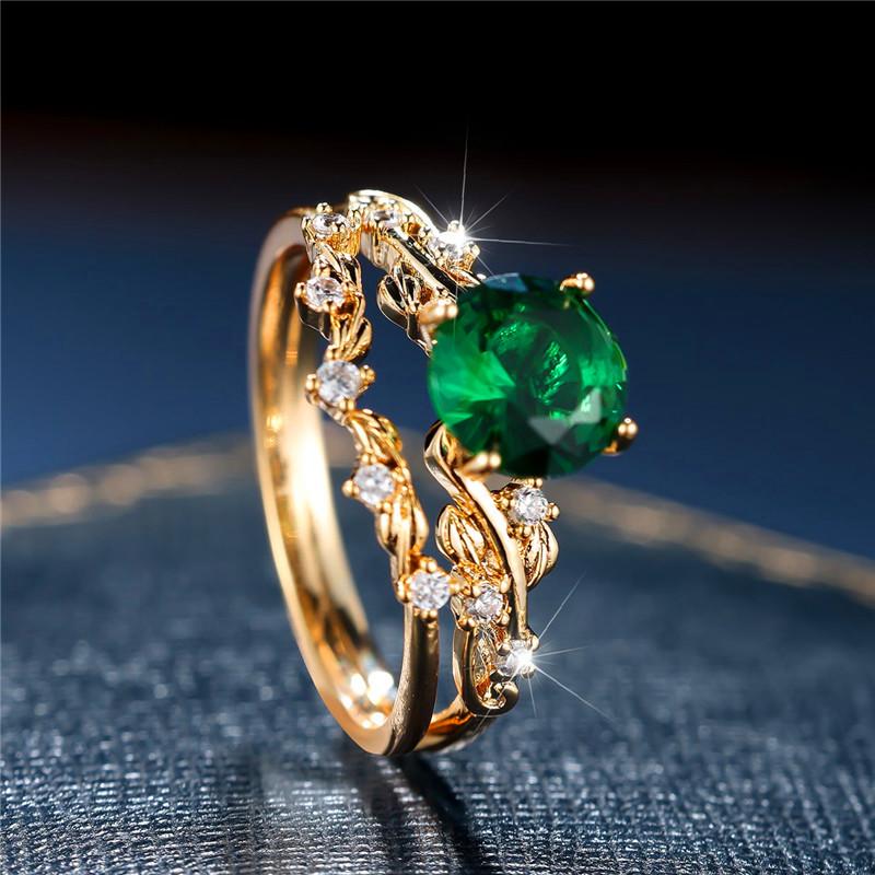 Luxury Female Crystal Red Zircon Stone Engagement Ring Set Cute Wedding Jewelry For Women