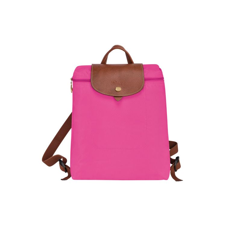 Longchamp Le Pliage 26 Snap Button Zipper Closure Leather Canvas Mini Backpack Women backpack Pink 1699089P73