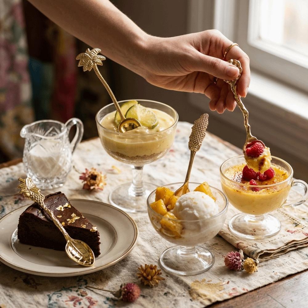 4Pcs Vintage Matte Plating Creative Scoop Solid Alloy Icecream Spoon Food Utensil Afternoon Tea