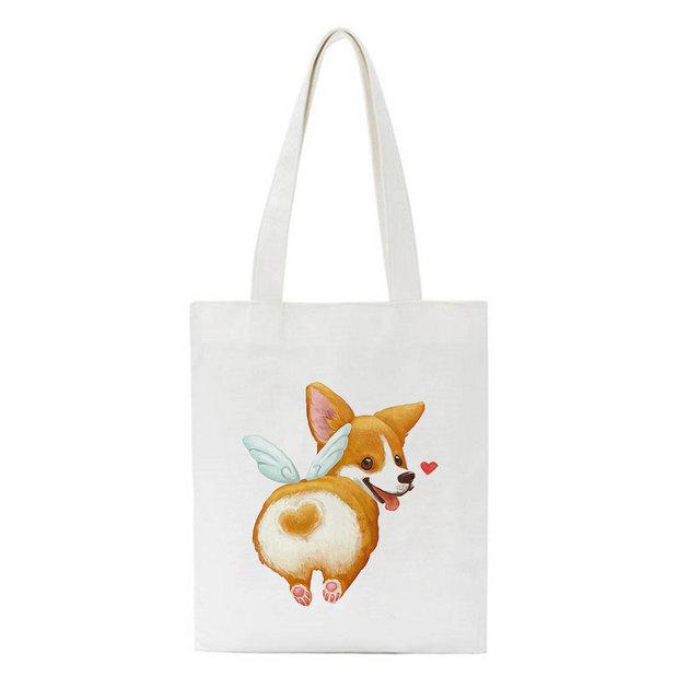 Женская сумка, модная холщовая сумка Kawaii Corgi с буквенным принтом, повседневная большая вместительная женская сумка Harajuku, новая забавная винтажная сумка-шопер с героями мультфильмов, сумки на плечо