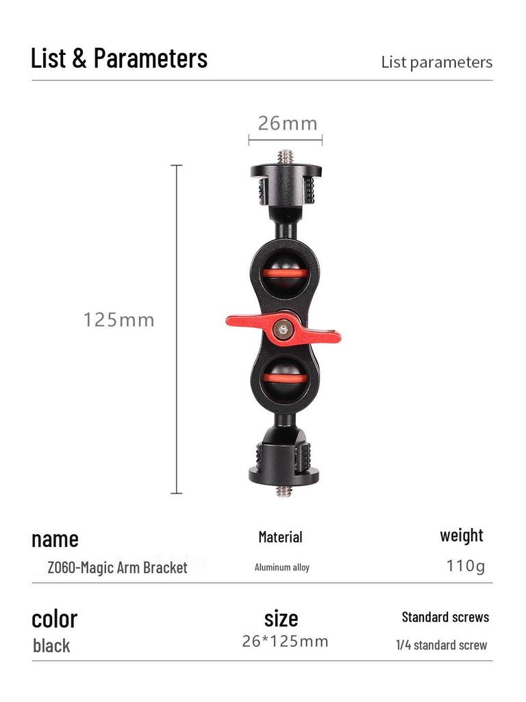 Double-Headed Magic Arm Bracket with Flash Clamp
