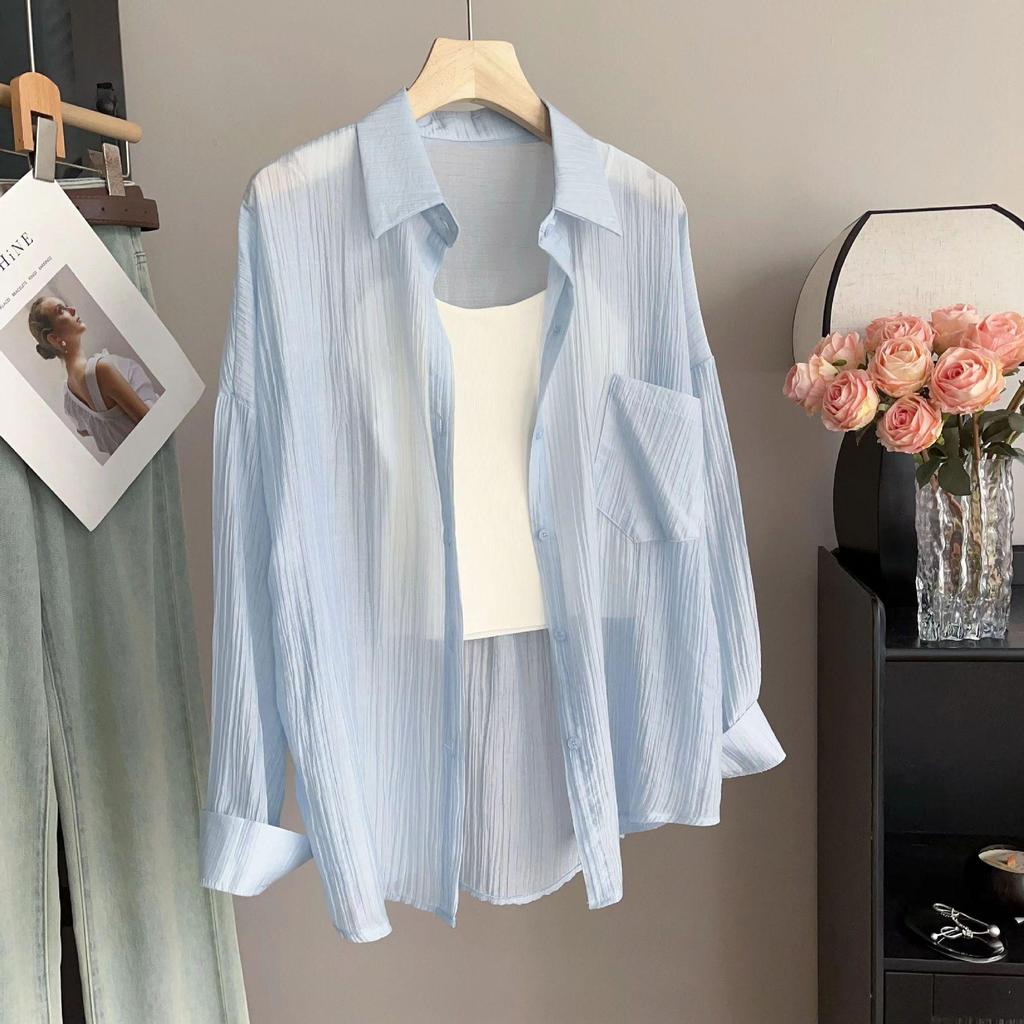 Tencel Crinkle Women's Summer 2024 Oversized Sun Protection Cardigan Shirt