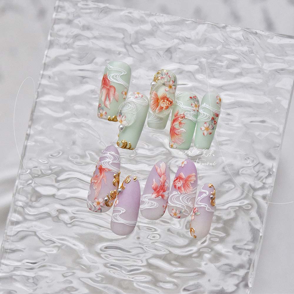 Золотая рыбка Океан Наклейки для ногтей Блестящие стеклянные дельфины Цветы Наклейки для ногтей Леди/Девочки