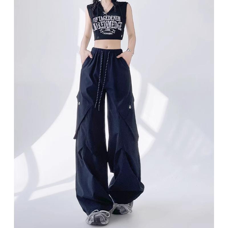 Рабочие повседневные брюки для женщин на лето, новые свободные прямые брюки с высокой талией и широкими штанинами, быстросохнущие спортивные брюки