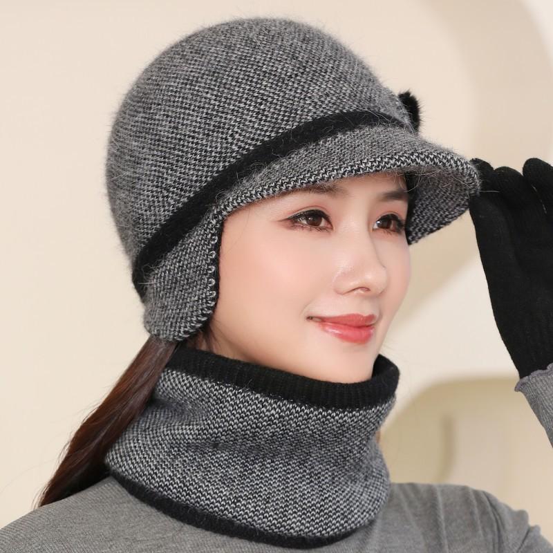 In The Elderly Hat Women Winter Double Warm Ear Protection Wool Hat Cold Knitted Cap