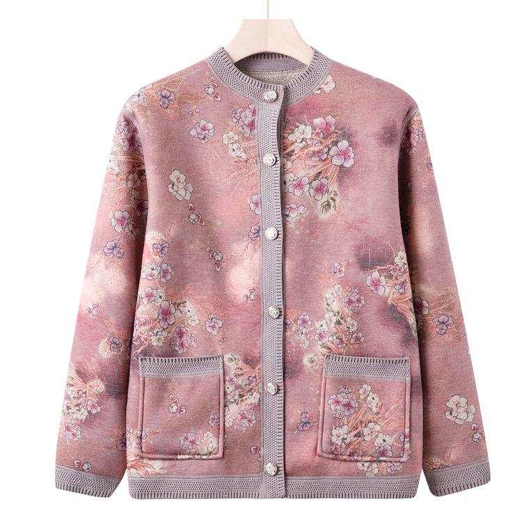 Мама носит новый вязаный свитер-кардиган, куртку, модный свитер для среднего и пожилого возраста, женский, бабушка, осенняя одежда, плюс бархатный толстый топ