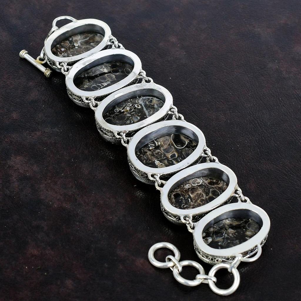 Turritella Agate Gemstone Bracelet Antique Vintage Bracelet 925 Sterling Silver Bracelet Handmade Adjustable Chain Bracelet Gifts For Friend