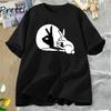 Funny Rabbit Hand Shadow T-Shirt Cute Cotton Short Sleeve T Shirt for Men Women Couple Short Sleeve Tops Harajuku Y2k Clothing