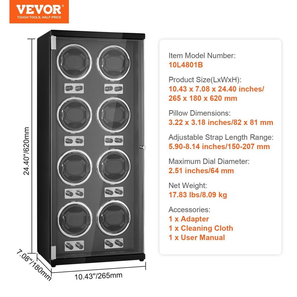 Watch Winder for 8 Automatic Watches with 8 Quiet Japanese Mabuchi Motors