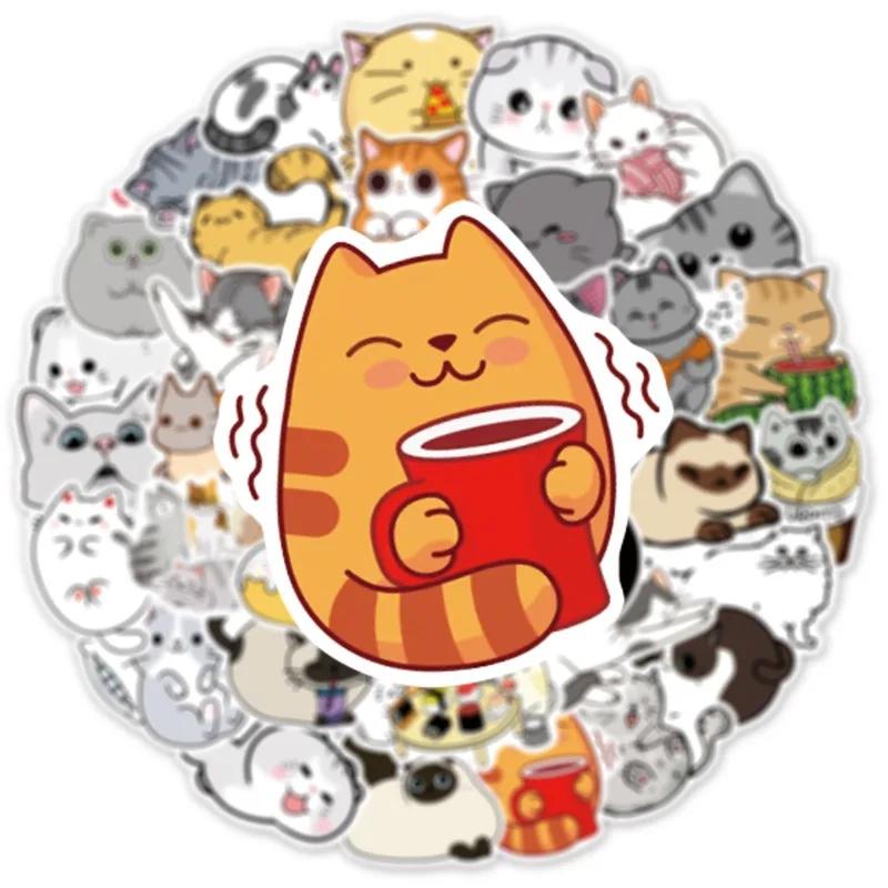 50PCS Cute Cartoon Cat Motorbike Helmet Stickers Creative Waterproof Rear Trunk Sticker Motorcycle Body Scratch Cover Decals