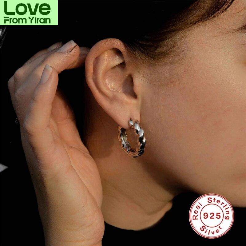Серьги-клипсы из стерлингового серебра 925 пробы для женщин, модные серьги-кольца с крупным кругом и витым узором, панк изысканные ювелирные изделия, подарки