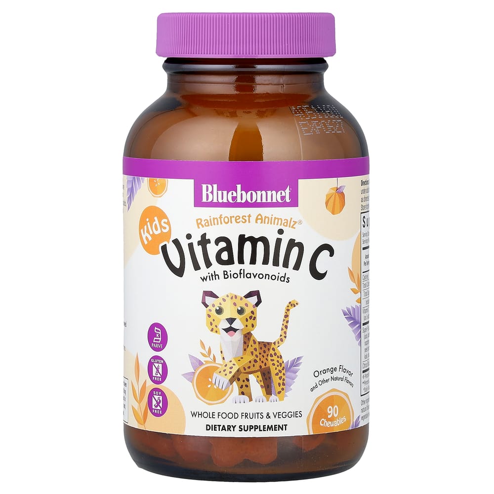 Bluebonnet Nutrition Rainforest Animalz Vitamin C Orange Flavor Chewable Tablets, 90 Count