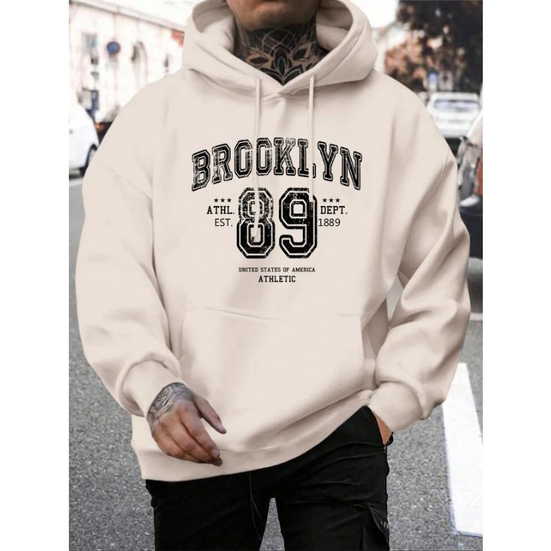 Толстовки с капюшоном Brooklyn 89 Letter Print Мужская мода Удобная толстовка с капюшоном Осенняя мягкая флисовая мужская толстовка с капюшоном Карманный карман Теплые топы Толстовки и свитшоты Мужские