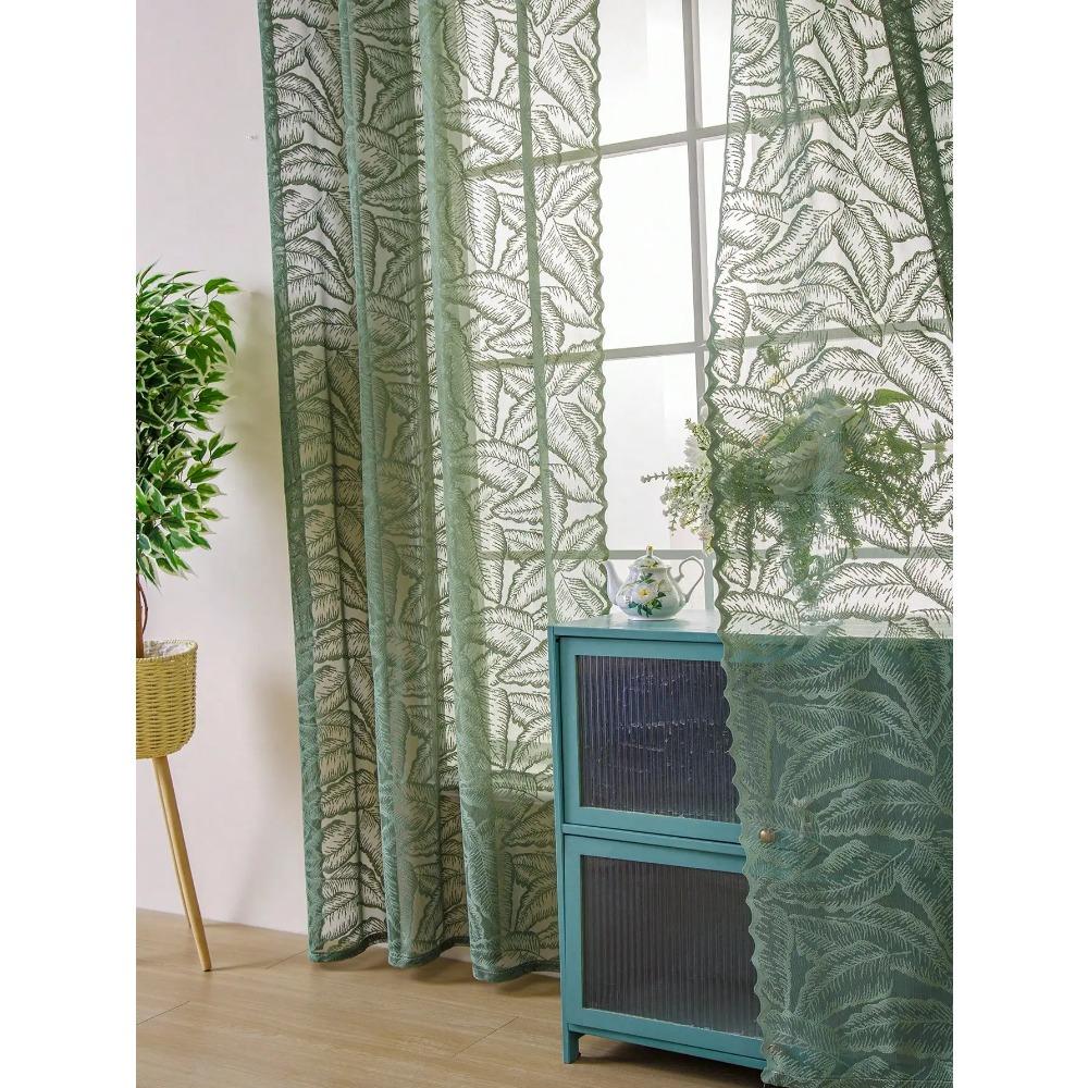 Зеленые большие перфорированные шторы-листья, прозрачные шторы для гостиной и спальни, деревенский стиль