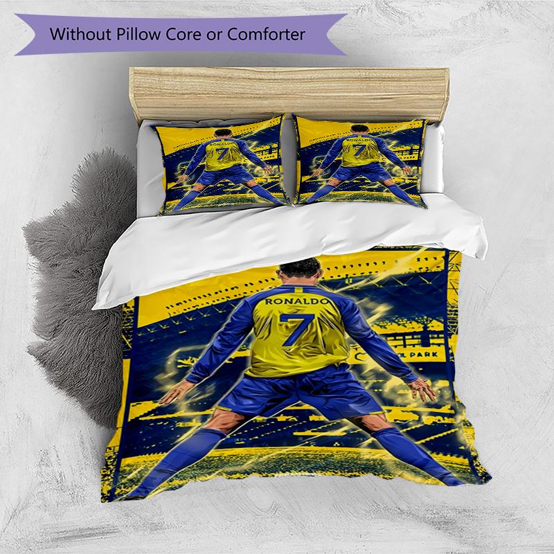 3pcs Duvet Cover Set (1*Duvet Cover + 2*Pillowcase, Without Core),football star Print Bedding Set, Bedroom Decor, All‑Season, Birthday Gift
