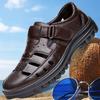 Old Man First Layer Cowhide Sandals Dad Shoes Middle-Aged And Elderly Leather Shoes Men'S Genuine Leather Soft Sole Non-Slip Hole Men'S Shoes