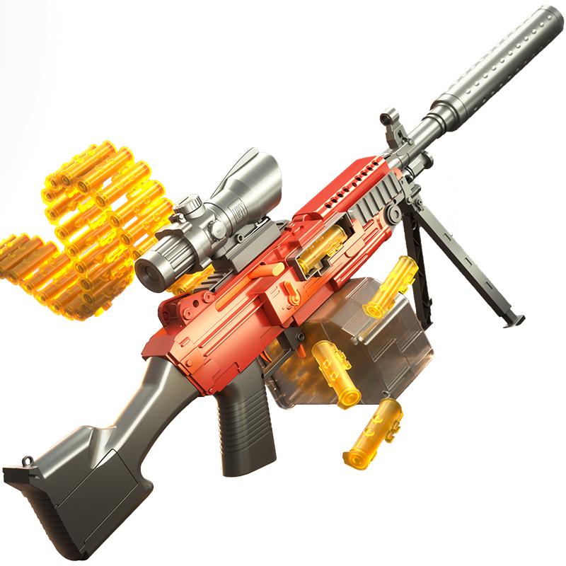 M249 Ручной игрушечный самоинтегрируемый пистолет с мягкими пулями, двухрежимный ручной автоматический электрический запуск с цепочкой пуль и метанием гильз