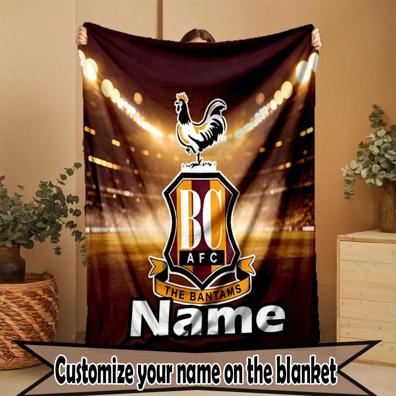 Custom Name Personalized Bradford City AFC Print Blanket, Home Decor, Bedroom, Sofa, Camping, Couch, Gifts for Birthday ChristmasEnthusiasts