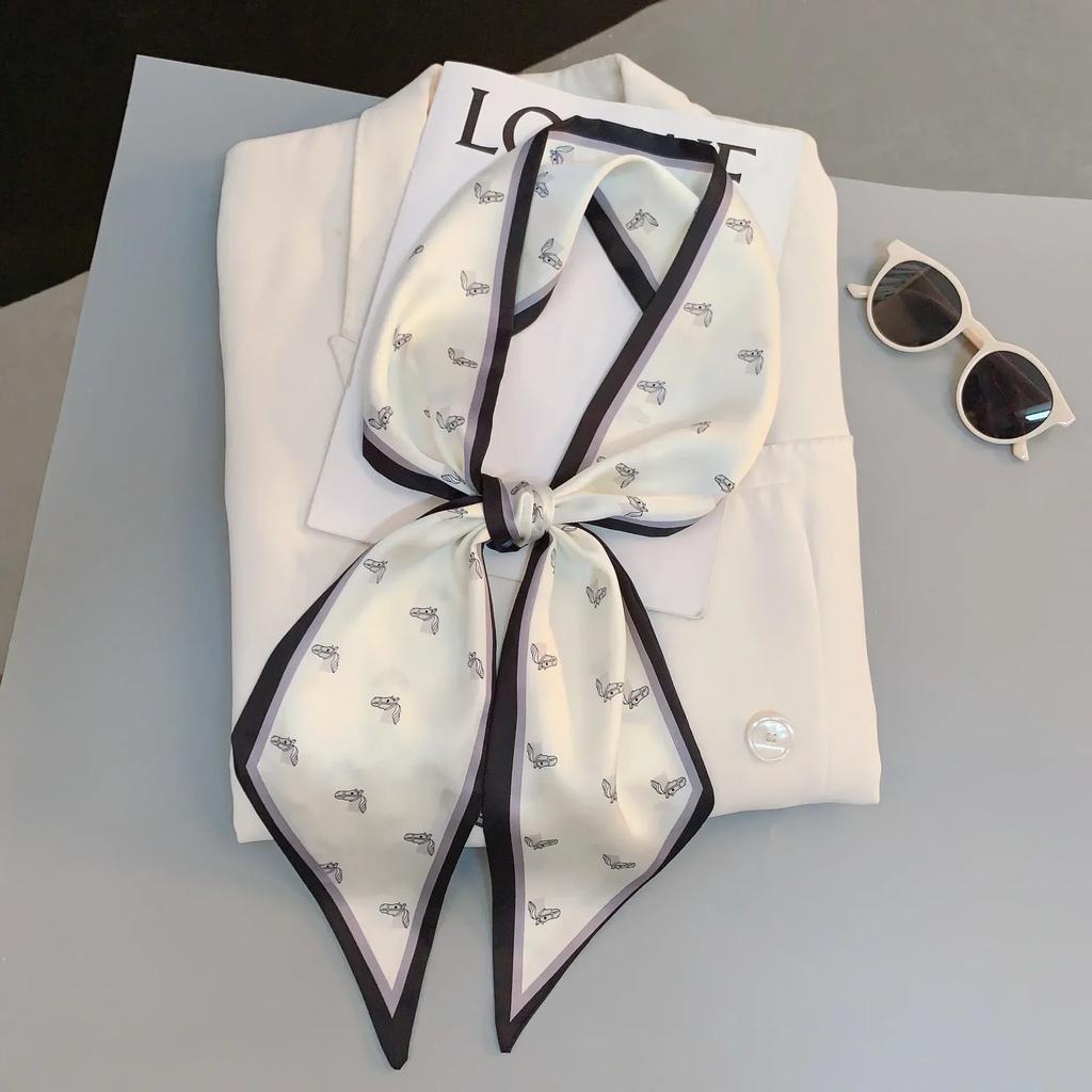 Luxury Design Zebra In Flowers Women Scarf Luxury Silk Scarf Fashion Hair Headband Foulard Skinny Bag Scarves Neckerchief Lady