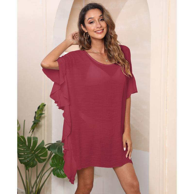 Women's Dress Plus Size Ruffle Solid Color Simple Loose Beach Bikini Cover-Up Swimwear Cover-Ups