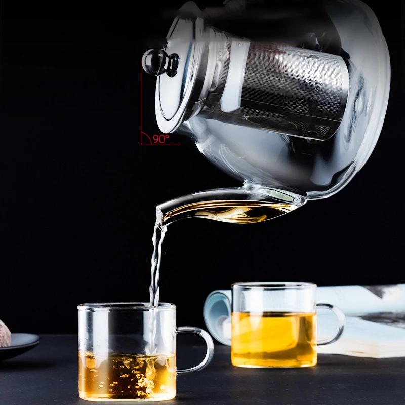 Фильтруемый стеклянный чайник, фильтр из нержавеющей стали, чайный набор, чайник Пуэр, стеклянный кофейник, удобный кофейник с офисной ручкой