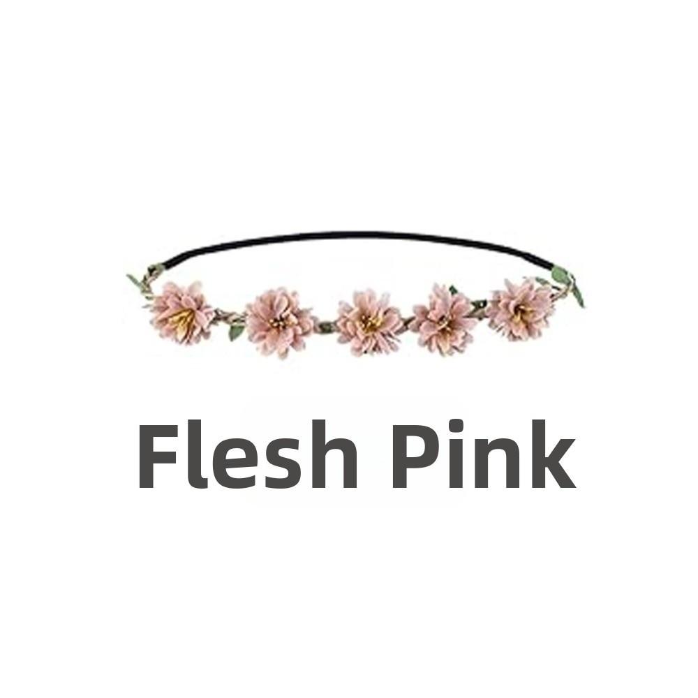 Hand Woven Floral Wreath Crown Adjustable Ribbon Bohemia Garland Headpiece for Photography Props