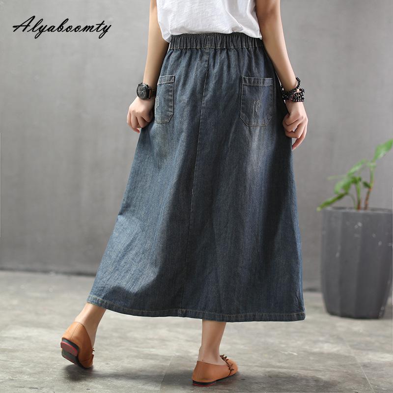 Японская мори девушка, весна-осень, женская джинсовая юбка трапециевидной формы с высокой талией, винтажная юбка с мультяшной аппликацией, элегантная рваная шикарная юбка
