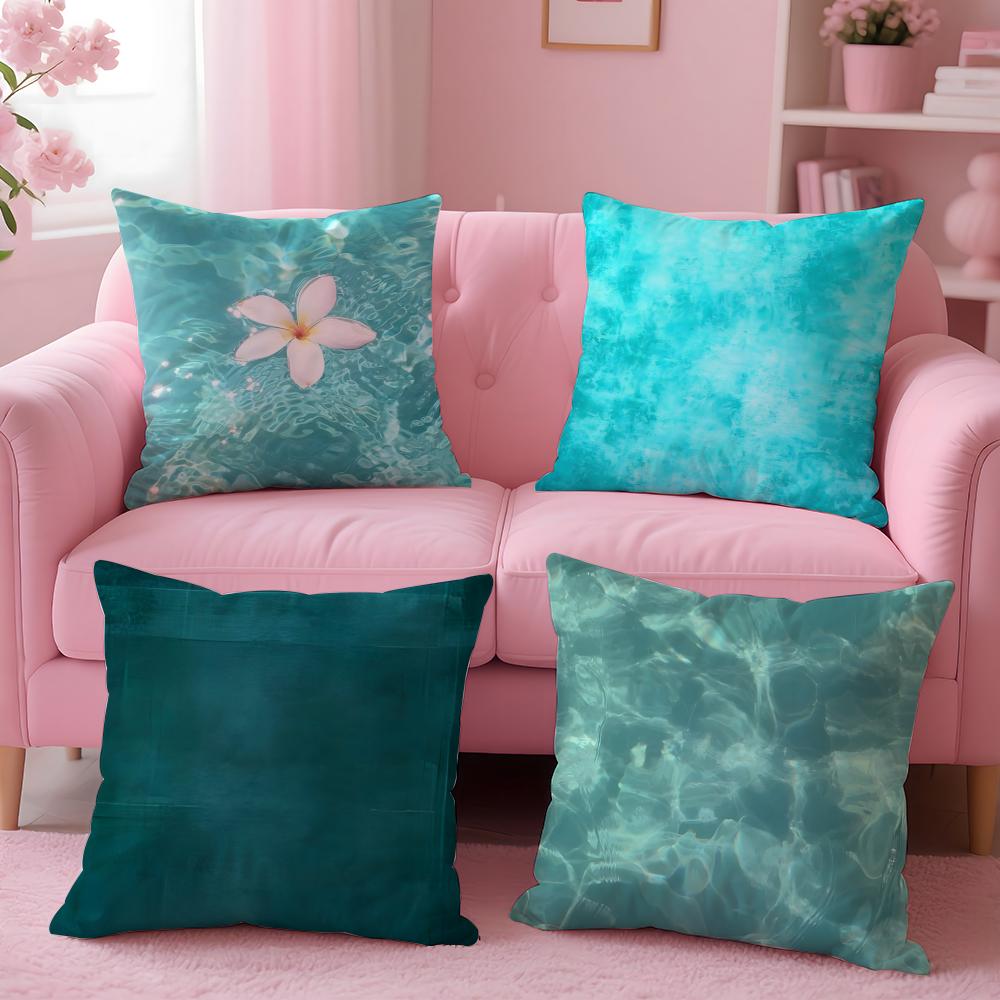 Blue Green Ocean Print Pattern Cushion Cover Pillow Case Soft Skin Friendly Fabric Concealed Zipper