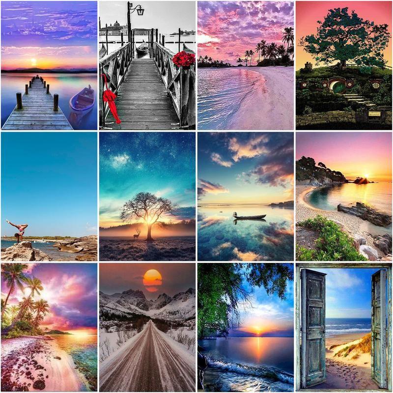 Алмазная картина Приморский пейзаж, полная круглая дрель, вышивка крестом 5D Diy Алмазная вышивка, закат, искусство, горный хрусталь, дом