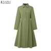 ZANZEA Women Turn Down Collar Casual Long Sleeve Dress