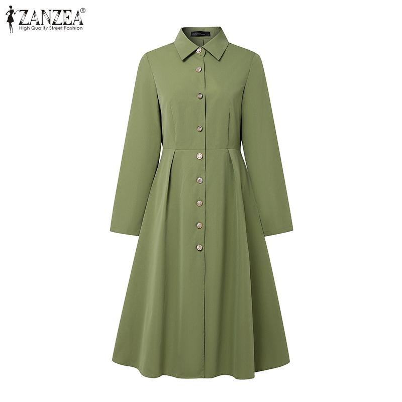 ZANZEA Women Turn Down Collar Casual Long Sleeve Dress